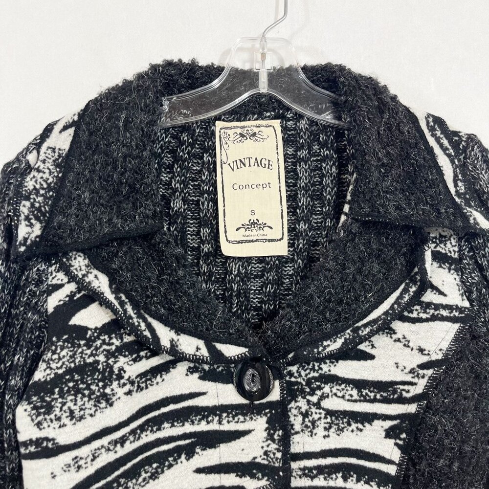 Vintage Concept Black & White Artsy Longline Cardigan Sweater Mohair Size Small - Picture 5 of 8
